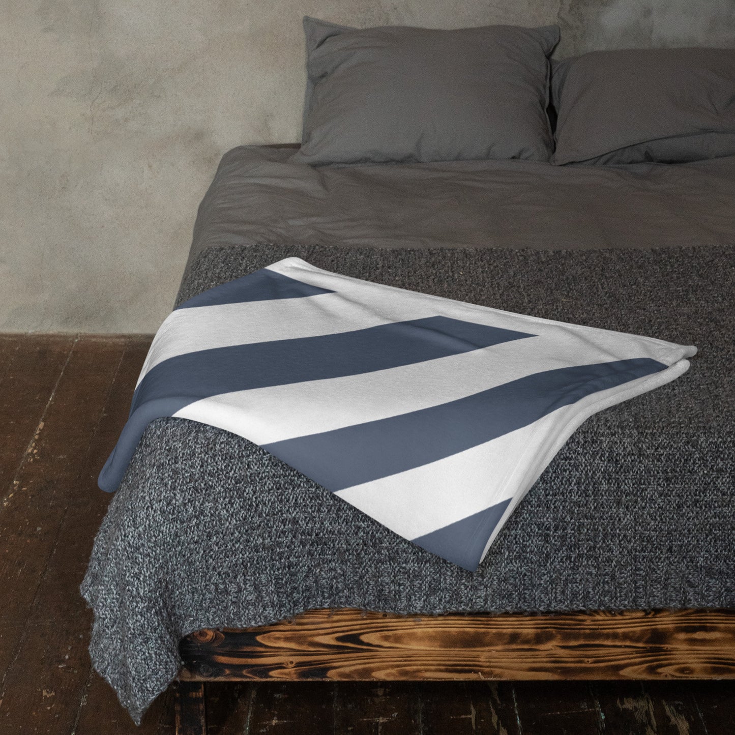 Printed Plush Striped Throw Blanket | Navy Blue